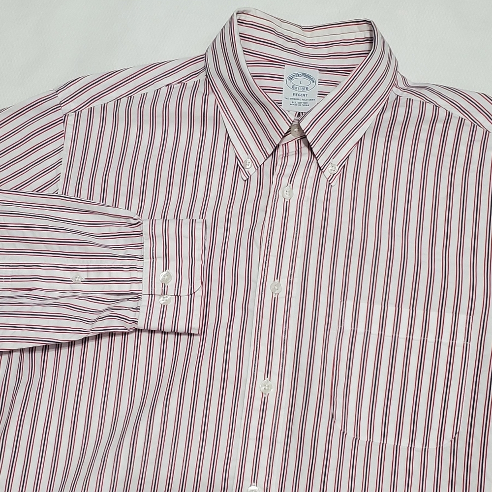 Brooks Brothers Supima Cotton Long Sleeve Button Down Shirt White Red Striped L